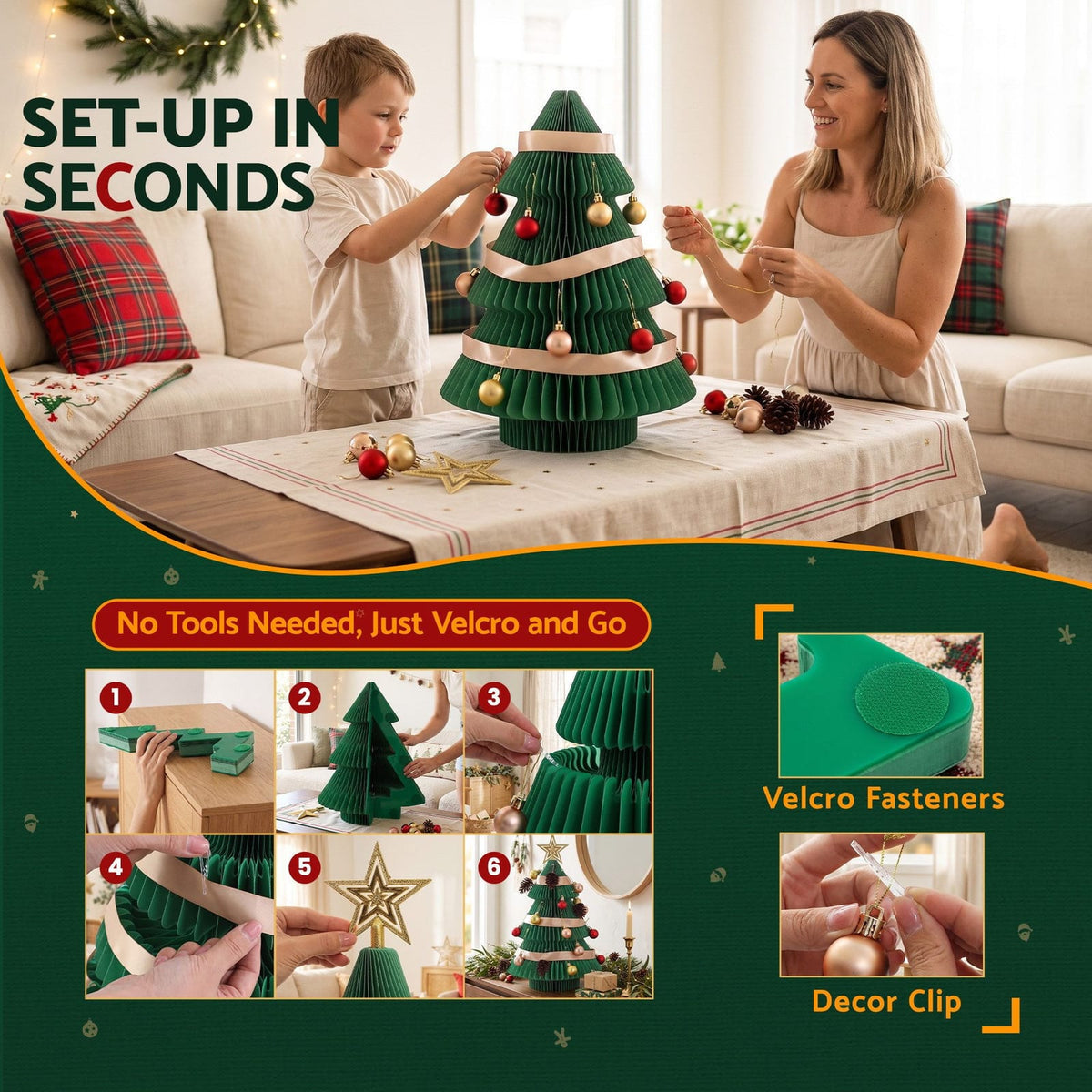 Christmas Tree 2X Folding Decor 28x38cm