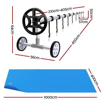 Pool Cover 500 Micron 10X4M Blue Swimming Pool Solar Blanket 4M Roller