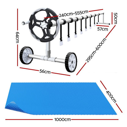 Pool Cover 500 Micron 10X4M Blue Swimming Pool Solar Blanket 5.5M Roller