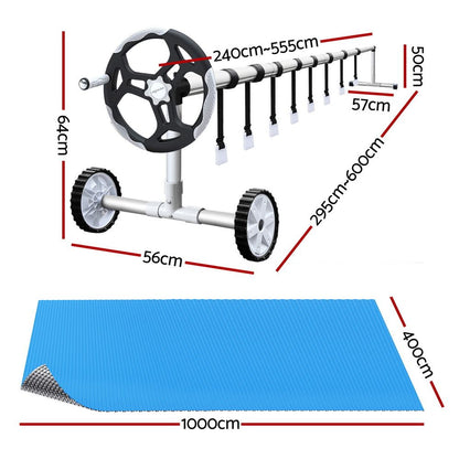Pool Cover 500 Micron 10X4M Silver Swimming Pool Solar Blanket 5.5M Roller