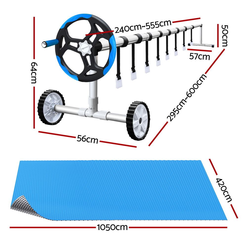 Pool Cover 500 Micron 10.5X4.2M Silver Swimming Pool Solar Blanket 5.5M Blue Roller