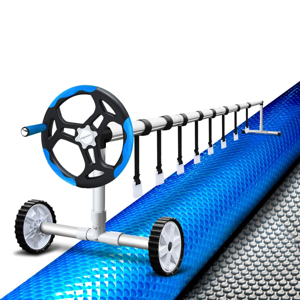 Pool Cover 500 Micron 11X4.8M Silver Swimming Pool Solar Blanket 5.5M Blue Roller - 11×4.8m