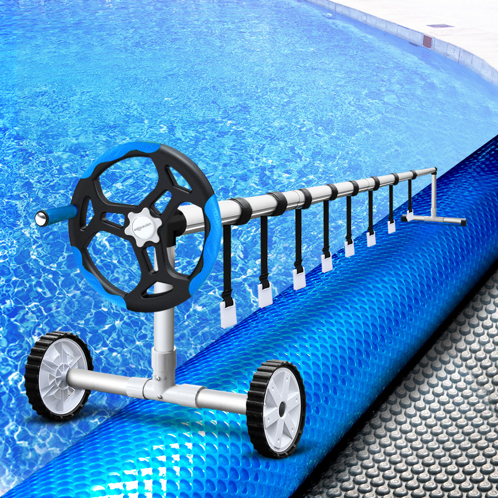 Pool Cover 500 Micron 11X4.8M Silver Swimming Pool Solar Blanket 5.5M Blue Roller - 11×4.8m