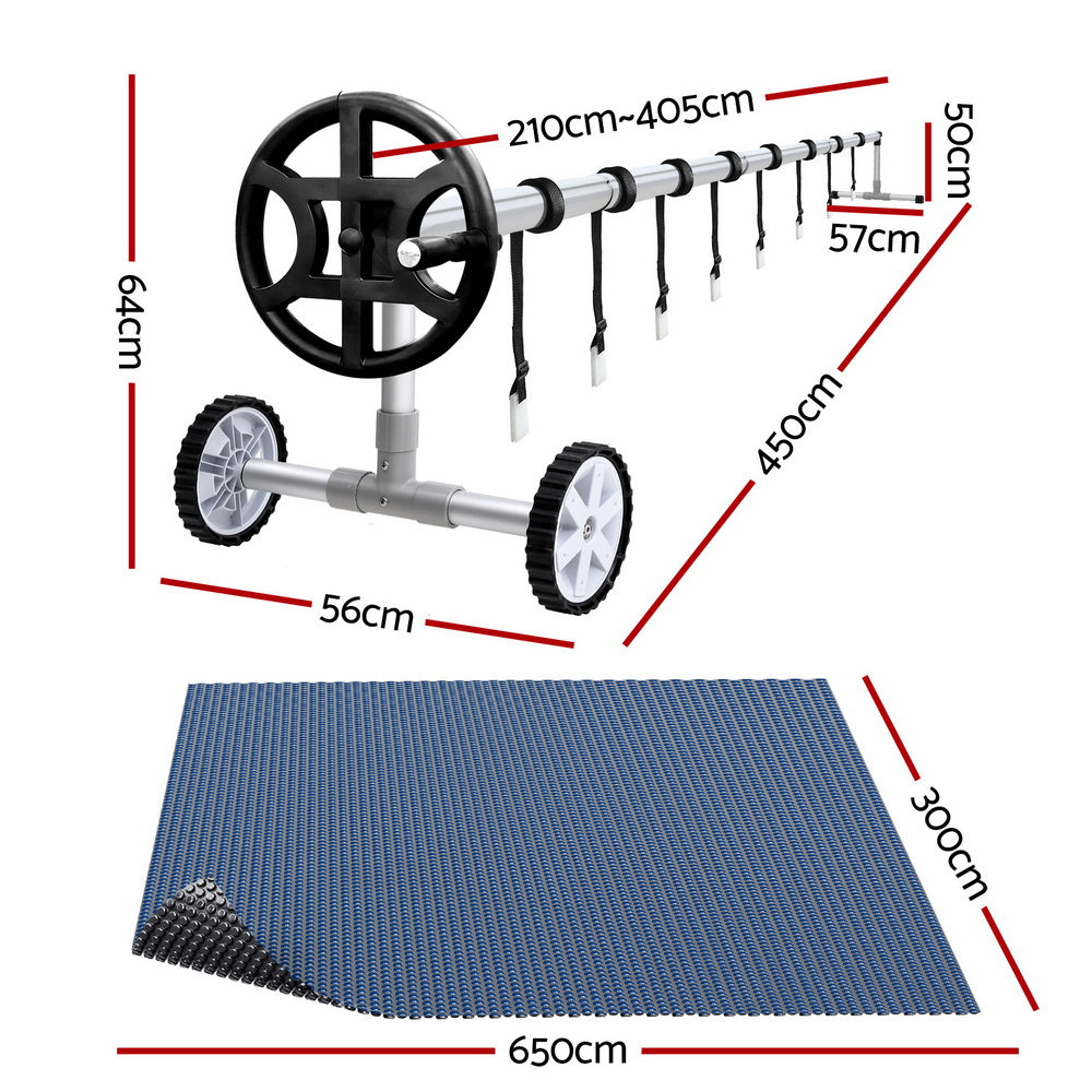 Pool Cover 600 Micron 6.5x3m w/ Roller 4m Swimming Pools Black Solar Blanket