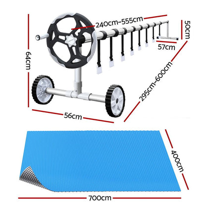 Pool Cover 500 Micron 7X4M Silver Swimming Pool Solar Blanket 5.5M Roller