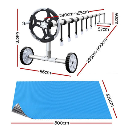 Pool Cover 500 Micron 8X4.2M Silver Swimming Pool Solar Blanket 5.5M Roller