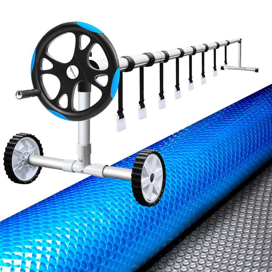 Pool Cover 500 Micron 8X4.2M Silver Swimming Pool Solar Blanket 5.5M Blue Roller