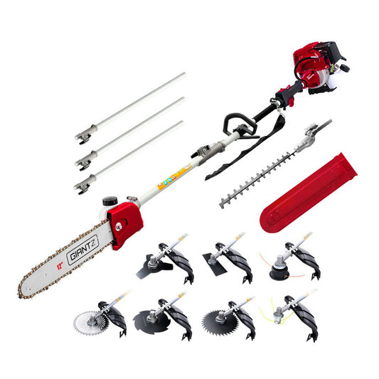 Giantz 4 Stroke Pole Chainsaw Petrol Hedge Trimmer Tree Pruner 12'' 9 In 1