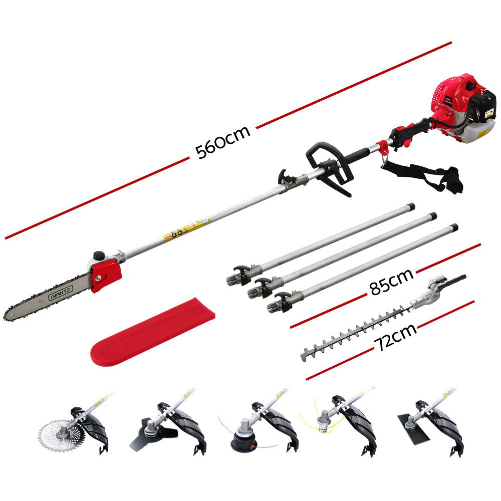 62Cc Pole Chainsaw Hedge Trimmer Brush Cutter Whipper 7-In-1 5.6M Red