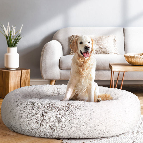 Pet Bed Dog Cat 110Cm Calming Extra Large Soft Plush White Brown