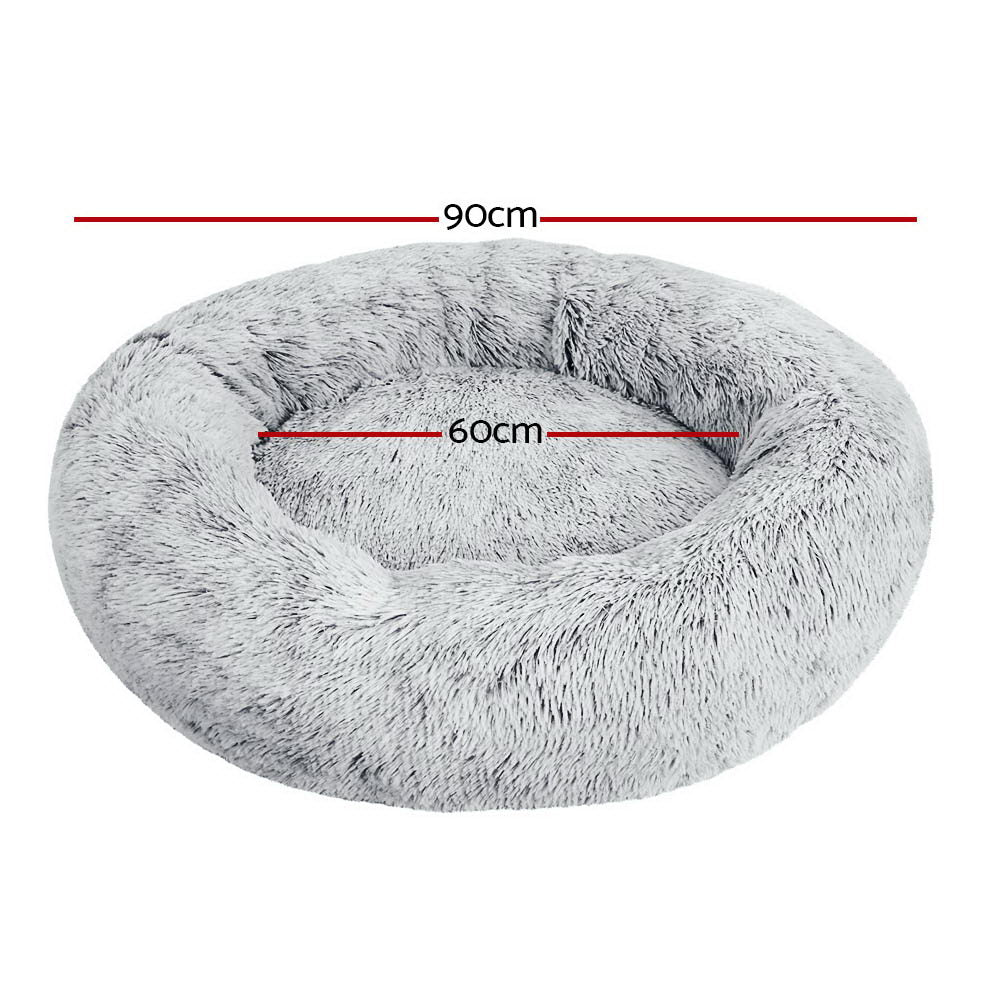 Pet Bed Dog Cat 90cm Large Calming Soft Plush Light Charcoal
