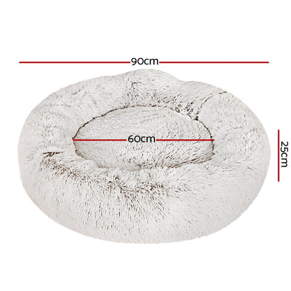 Pet Bed Dog Cat 90Cm Large Calming Soft Plush White Brown