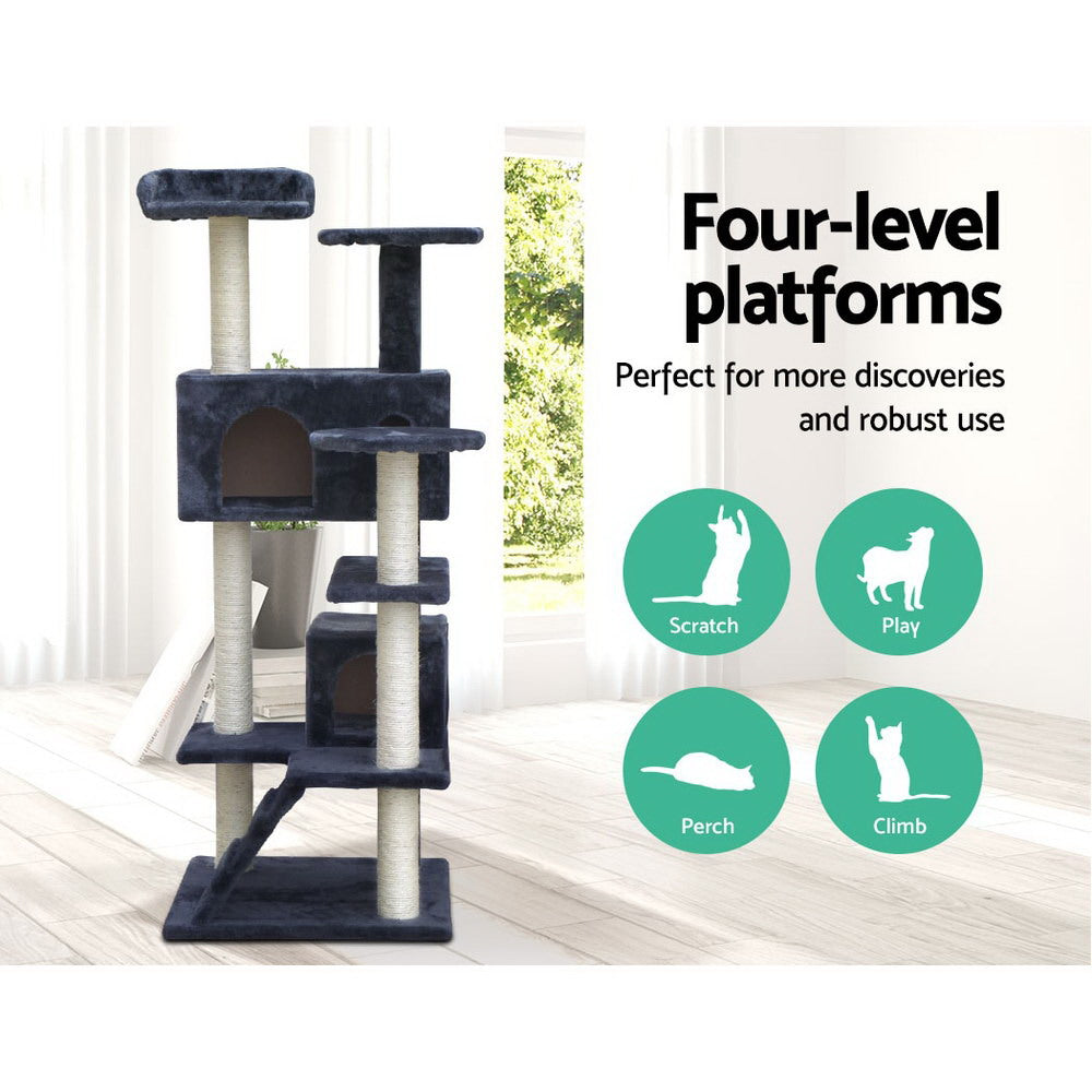 Modern Cat Tree Tower with Scratching Posts - Grey 134cm