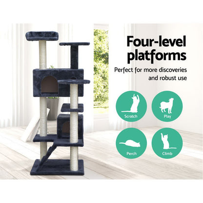 Modern Cat Tree Tower with Scratching Posts - Grey 134cm