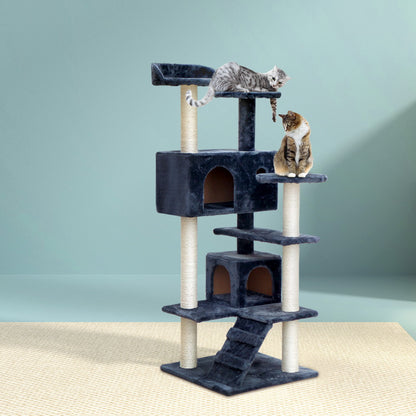 Modern Cat Tree Tower with Scratching Posts - Grey 134cm