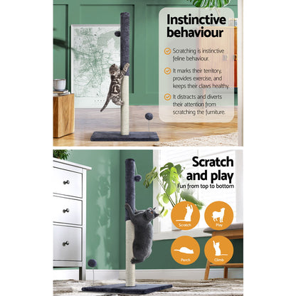 Sleek Cat Tree Tower with Scratching Posts - Grey 105cm
