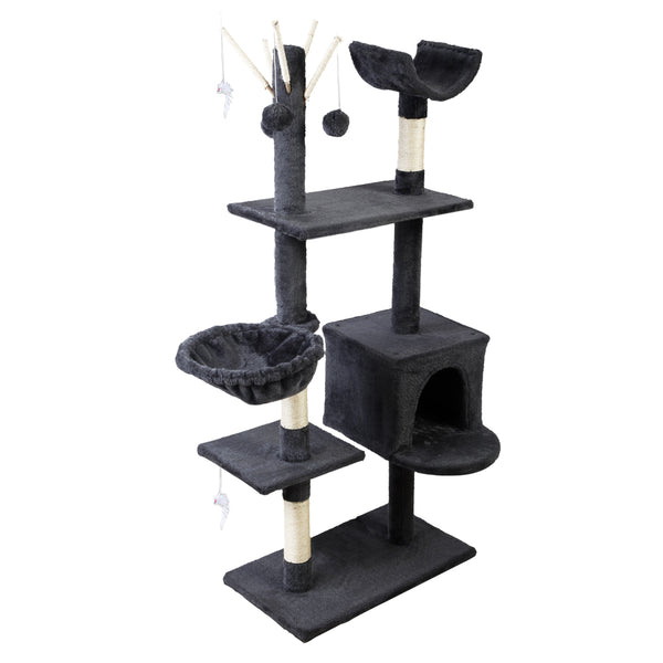  Stylish 140cm Cat Tree with Scratching Post - Grey