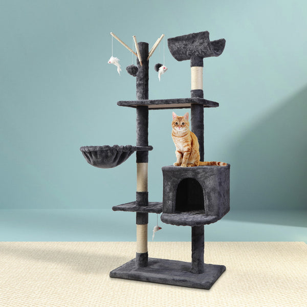  Cat Tree 140Cm Tower Scratching Post Scratcher Trees Toys Bed Grey