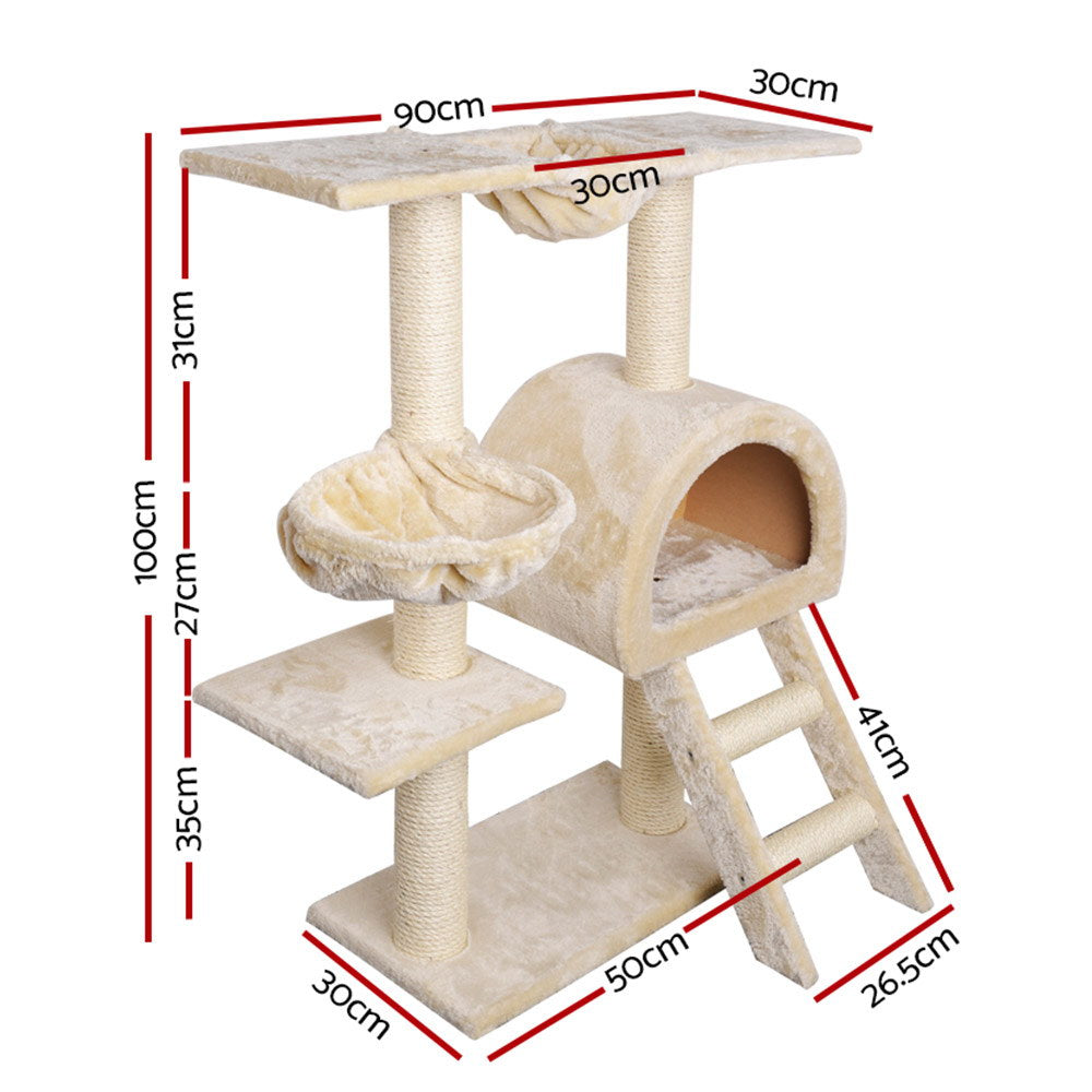 Cat Tree 100Cm Tower Scratching Post Scratcher House Trees Bed Beige