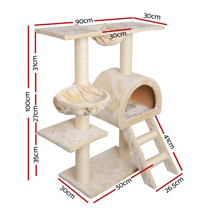 Cat Tree 100Cm Tower Scratching Post Scratcher House Trees Bed Beige