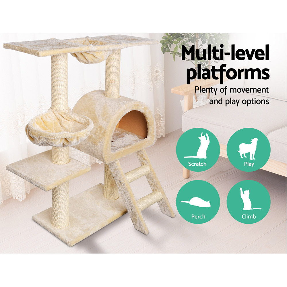 Cat Tree 100Cm Tower Scratching Post Scratcher House Trees Bed Beige