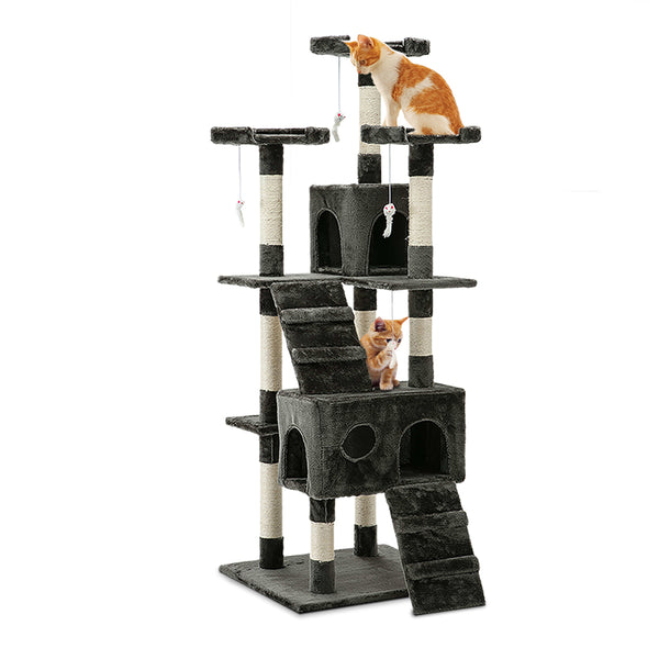  Elegant Cat Tree Tower with Scratching Posts - Grey 180cm