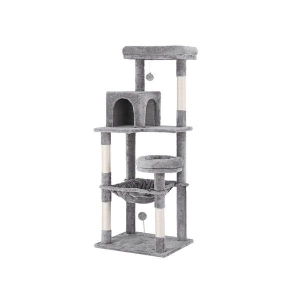  Sleek Cat Tree Tower with Scratching Posts - Grey 143cm