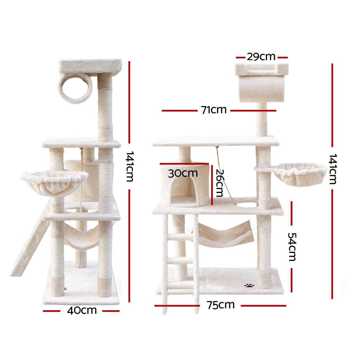 i.Pet Cat Tree 141cm Tower Scratching Post Scratcher Condo Wood House Bed Beige