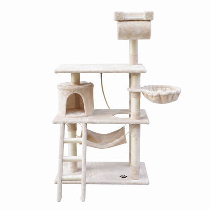 i.Pet Cat Tree 141cm Tower Scratching Post Scratcher Condo Wood House Bed Beige