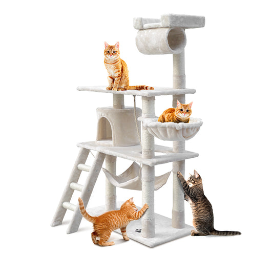 Elegant 141cm Cat Tree with Scratching Post - Beige