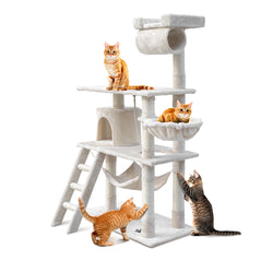 Elegant 141cm Cat Tree with Scratching Post - Beige