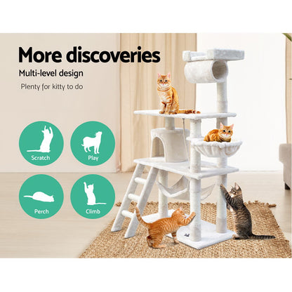 Elegant 141cm Cat Tree with Scratching Post - Beige