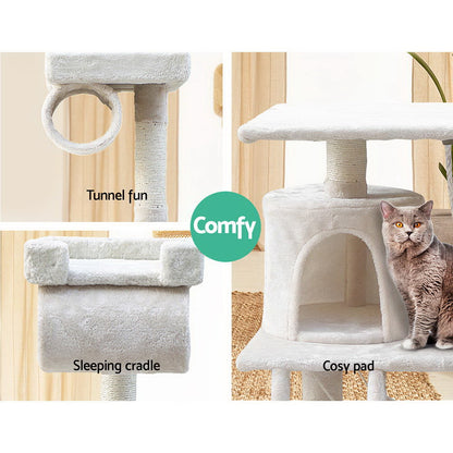 Elegant 141cm Cat Tree with Scratching Post - Beige