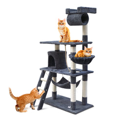 Durable Cat Tree Tower with Scratching Posts - Grey 141cm