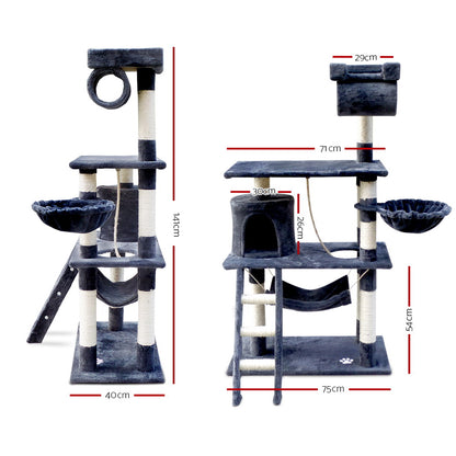 Durable Cat Tree Tower with Scratching Posts - Grey 141cm