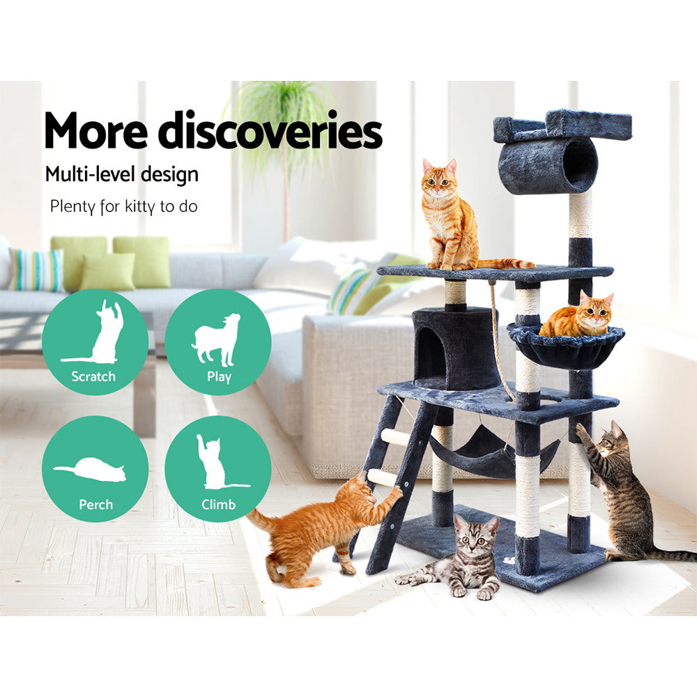 Durable Cat Tree Tower with Scratching Posts - Grey 141cm