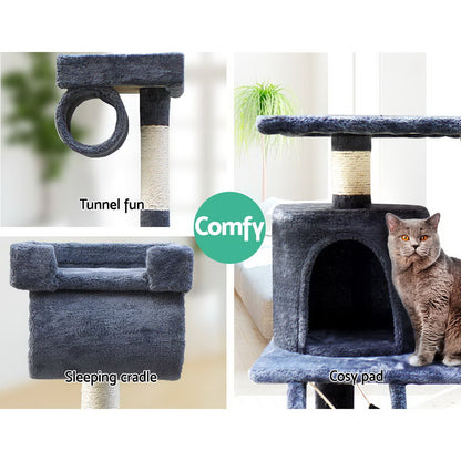 Durable Cat Tree Tower with Scratching Posts - Grey 141cm