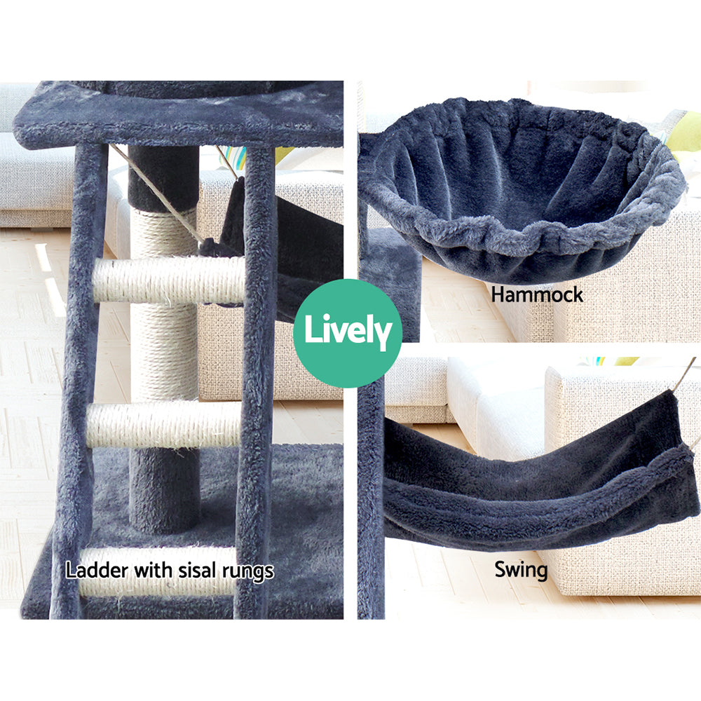 Durable Cat Tree Tower with Scratching Posts - Grey 141cm