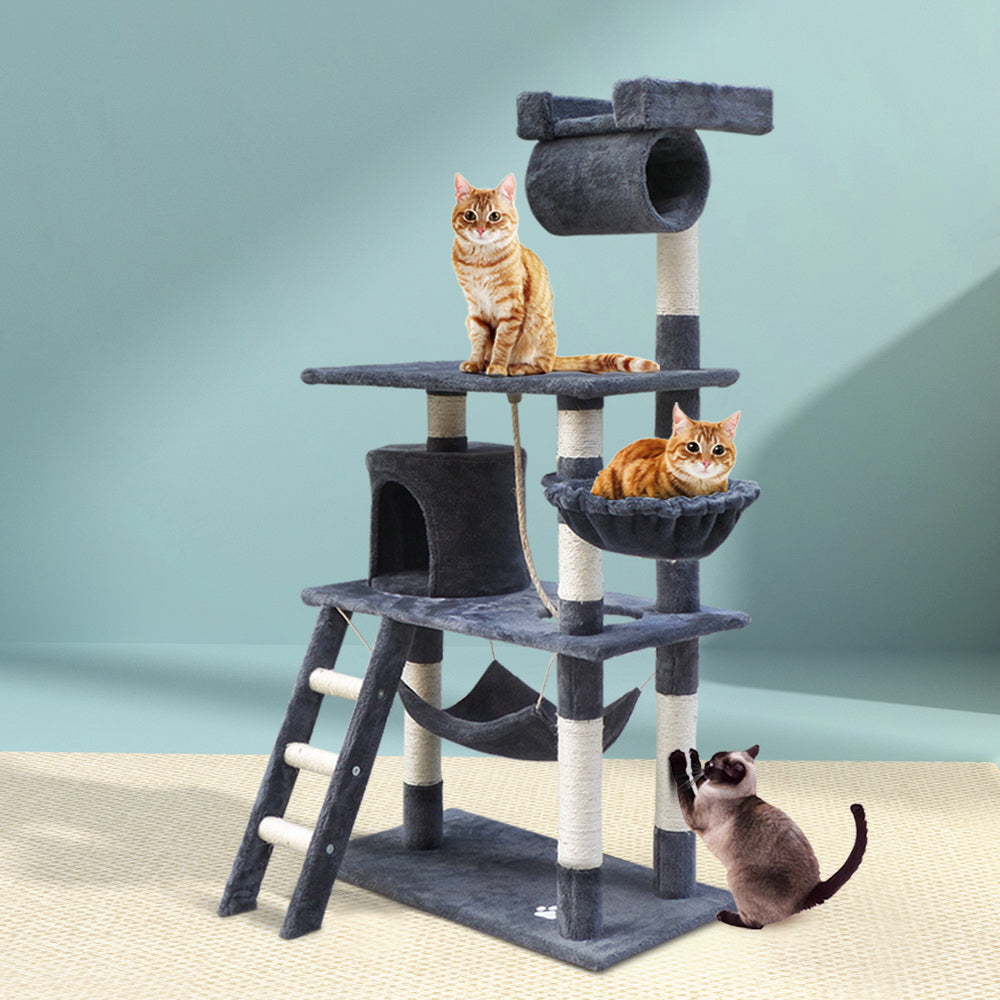Durable Cat Tree Tower with Scratching Posts - Grey 141cm