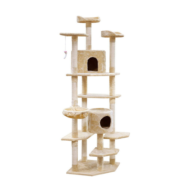  Elegant Cat Tree Tower with Scratching Posts - Beige 203cm