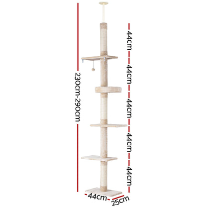 i.Pet Cat Tree 290cm Tower Scratching Post Scratcher Floor to Ceiling Cats Bed