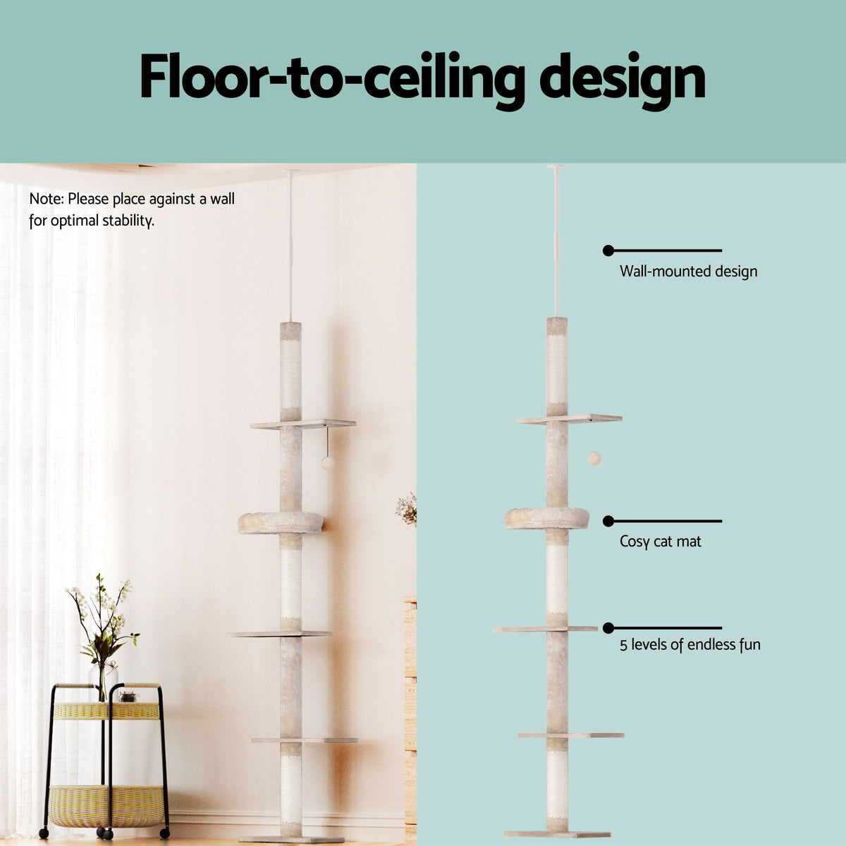 i.Pet Cat Tree 290cm Tower Scratching Post Scratcher Floor to Ceiling Cats Bed