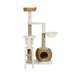Cat Tree 138Cm Tower Scratching Post Scratcher Wood Bed Condo House Rattan Ladder