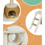 Cat Tree 138Cm Tower Scratching Post Scratcher Wood Bed Condo House Rattan Ladder