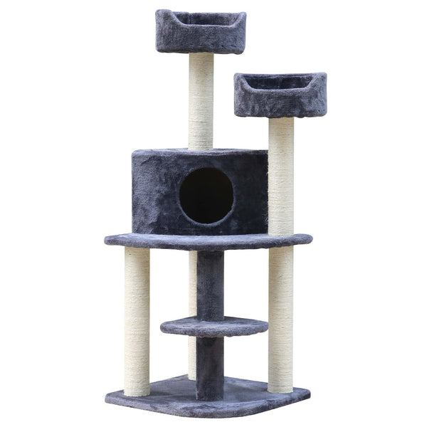  Stylish Cat Tree Tower with Scratching Posts - Grey 126cm