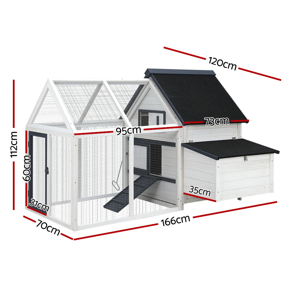 Chicken Coop Rabbit Hutch 166cm x 120cm x 112cm Large Chicken Coop House Run Cage Wooden
