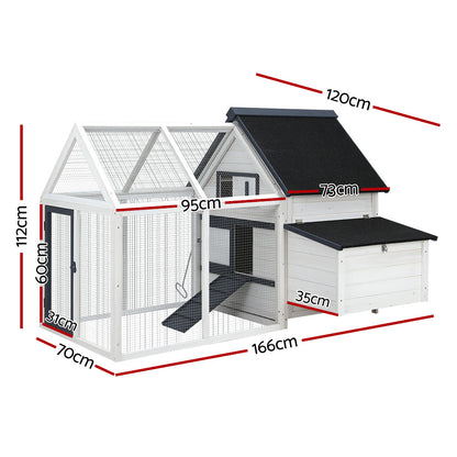 Chicken Coop Rabbit Hutch 166cm x 120cm x 112cm Large Chicken Coop House Run Cage Wooden