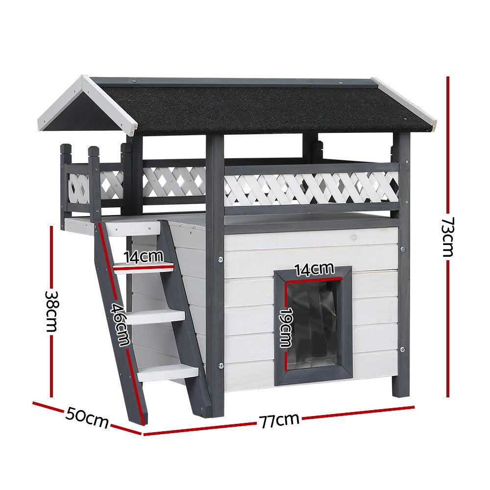 Outdoor Cat House Shelter 77cm x 50cm x 73cm Rabbit Hutch Wooden Condo Small Outdoor Cat House