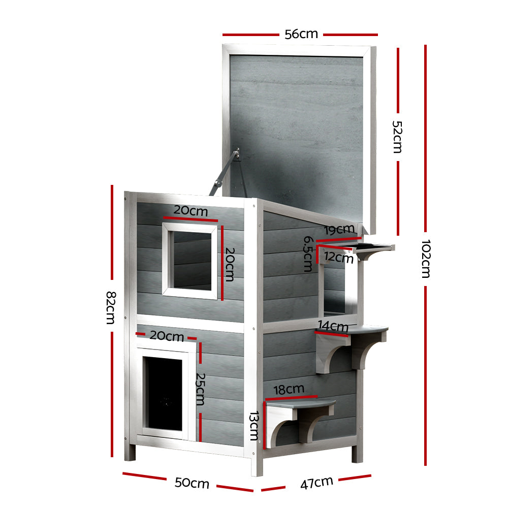 Outdoor Cat House Shelter 56cm x 52cm x 82cm Rabbit Hutch Wooden Condo Small Outdoor Cat House