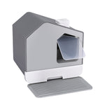 Large Cat Litter Box - Hooded Tray with Scoop & Mat, Grey